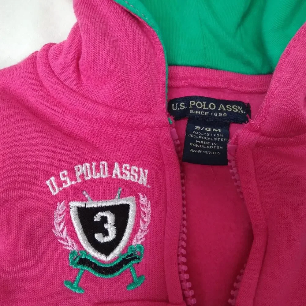 US Polo Baby Sweatsuit Sz 3 6m Hoodie Jacket Outfit Pants Skirted Pink Warm Snow